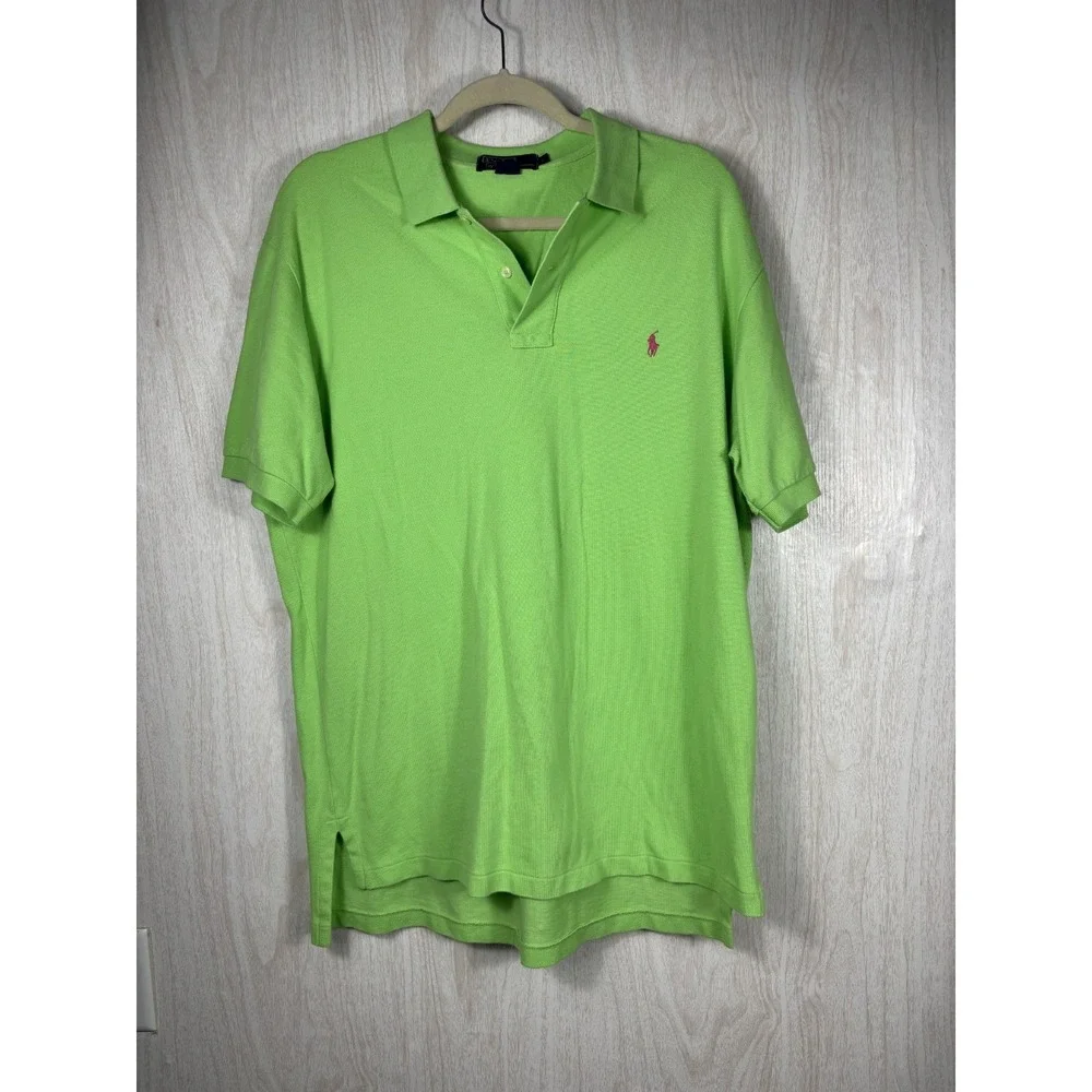 Polo Ralph Lauren Neon Green Polo Pink Pony Y2K Preppy Mens L